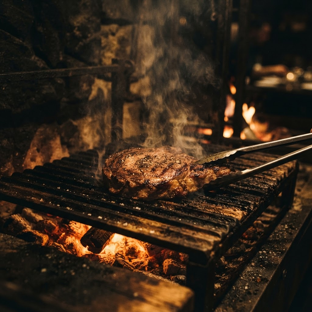 Carne nobre grelhada sobre brasas